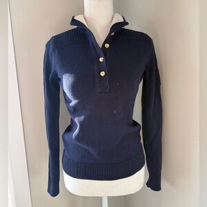 Lauren Ralph Lauren Navy Quarter-Button Mock Neck Sweater XS